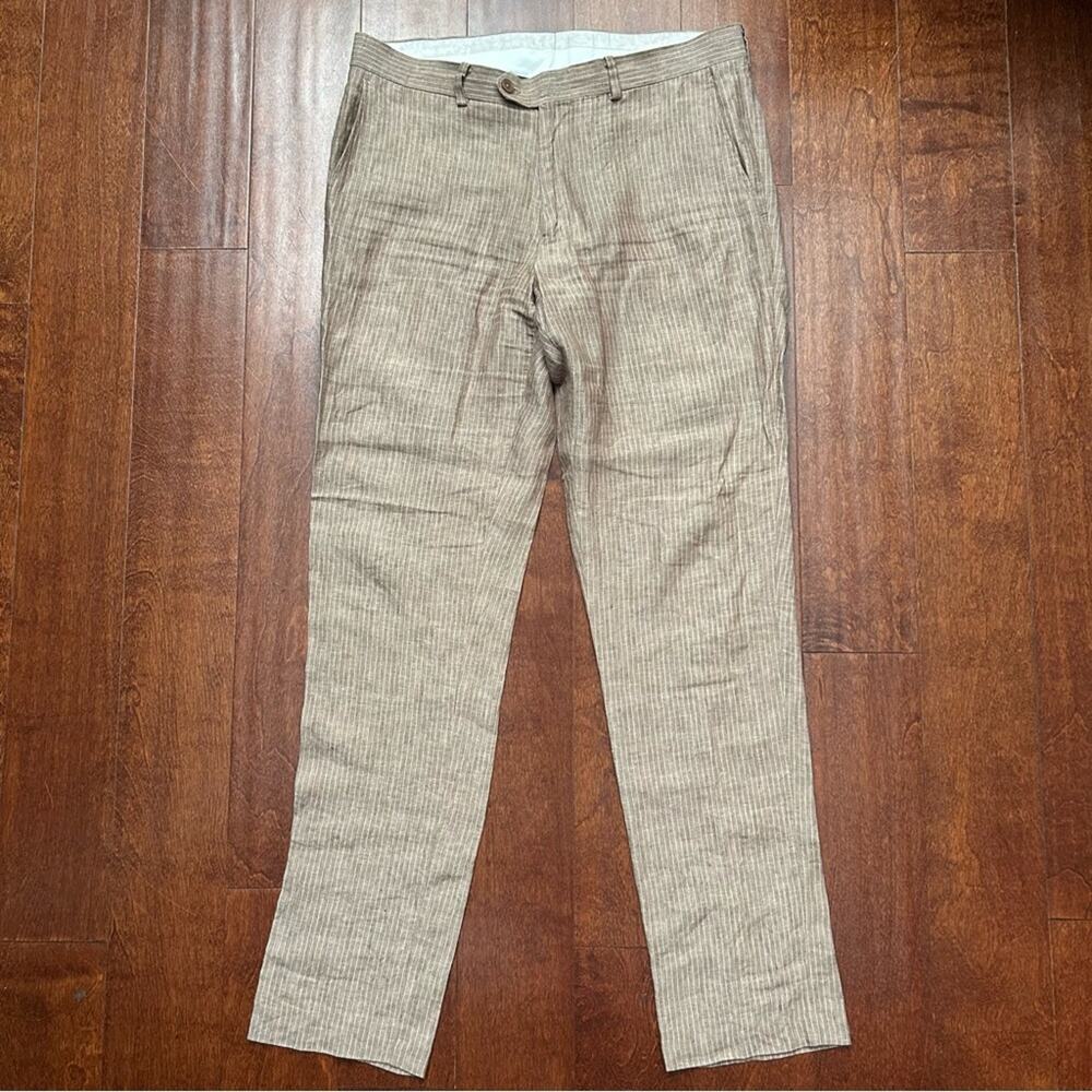 Bar III Men's 100% Linen Tan Pinstripe Pants, Size 42L